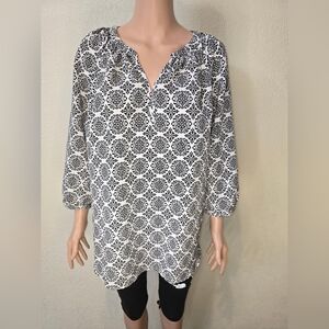 Anne Carson Women Black ⚫️ White 3/4 Sleeve Button-Down Shirt Size 1x